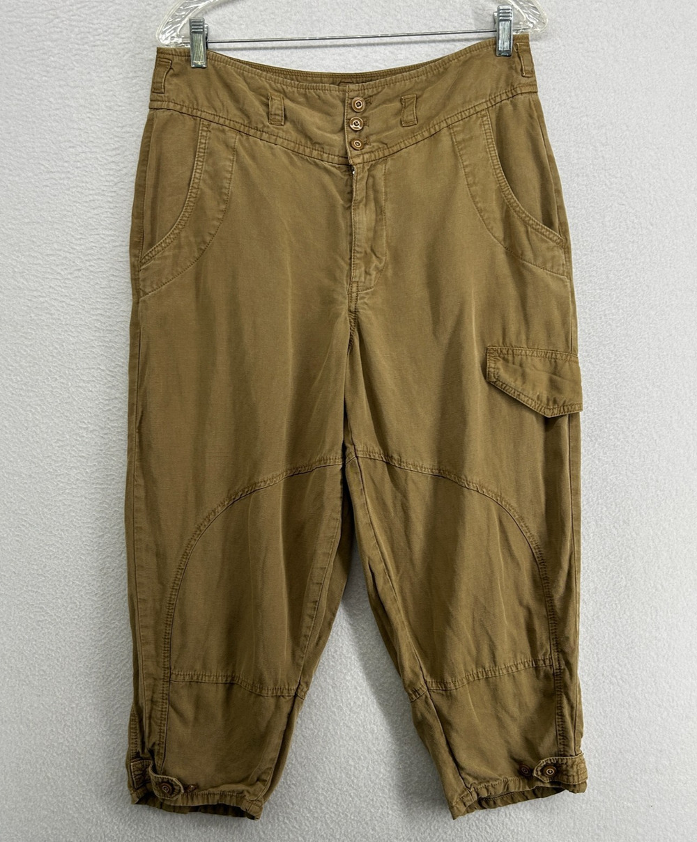 PILCRO Pants 30 ANTHROPOLOGIE Cargo Jodhpur Linen Blend Wide Boho Army Green
